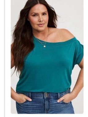 Sand washed Teal Off-Shoulder Short Sleeve Women's Top